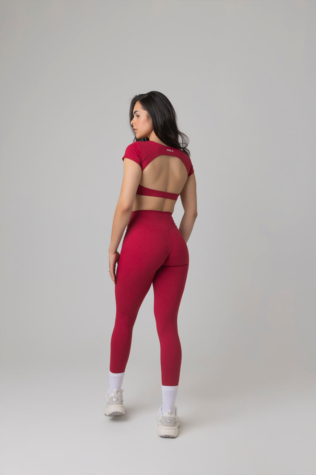 SoftForm™ Mid Short Sleeve Crop Top with Built in Bra with White Logo