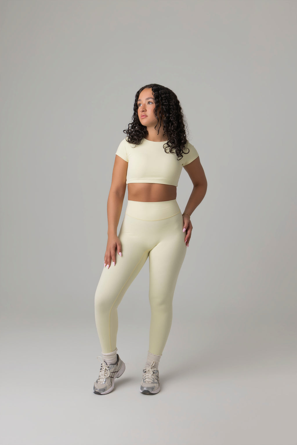 SoftForm™ Mid Short Sleeve Crop Top with Built in Bra with White Logo