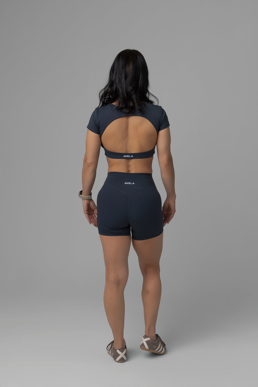 SoftForm™ Mid Short Sleeve Crop Top with Built in Bra with White Logo