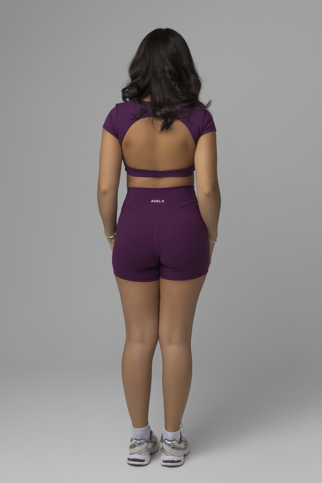 SoftForm™ Mid Short Sleeve Crop Top with Built in Bra with White Logo